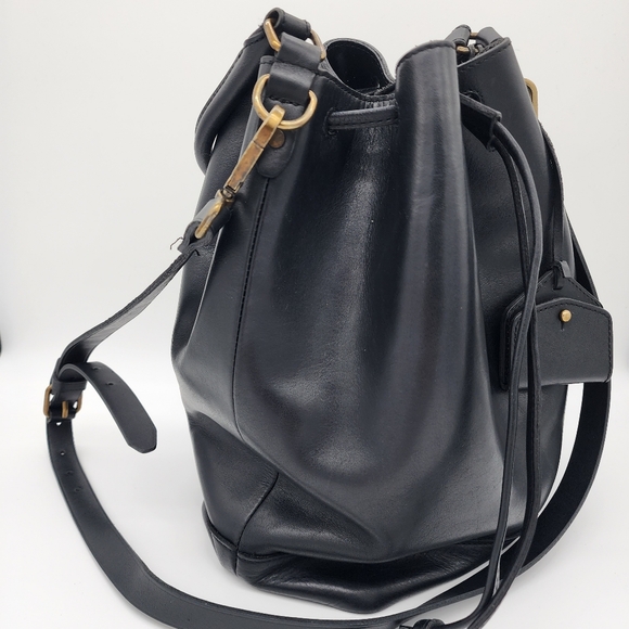 MADEWELL Lafayette Leather Bucket Drawstring Bag Black Large Carryall - Picture 3 of 16